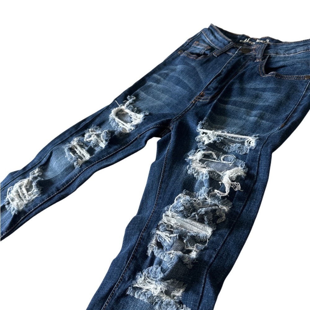 Y2k Skinny Jeans Womens Sz 26 Blue Denim Distressed Ripped Grunge - Picture 4 of 9
